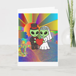 Cartão De Agradecimento Alien Bride and Groom Wedding Retro Neon