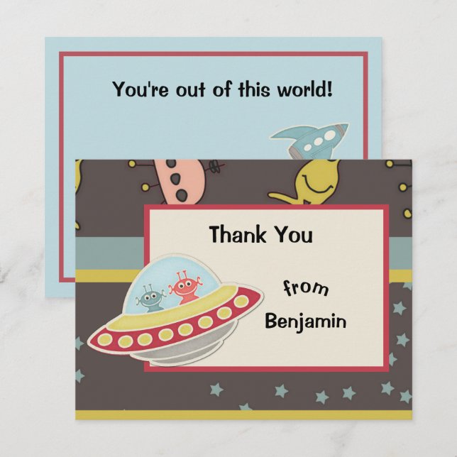 Cartão De Agradecimento Alienígena do espaço bonito do garotoObrigado Cart (Frente/Verso)
