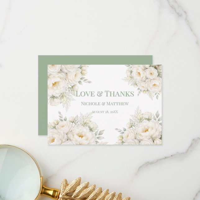 Cartão De Agradecimento All White Floral Wedding Thank You Cards (Frente/Verso In Situ)