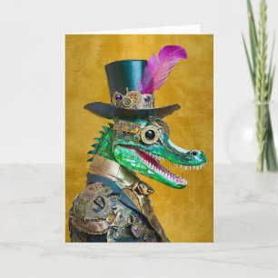 Cartão De Agradecimento Alligator Animal do Partido Steampunk do Mardi Gra