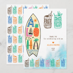 Cartão De Agradecimento Aloha TIKI Surfboard Tropical Luau Partido Havaian