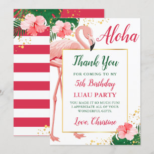 Cartão De Agradecimento Aloha Tropical Flamingo Rosa Floral Aniversário