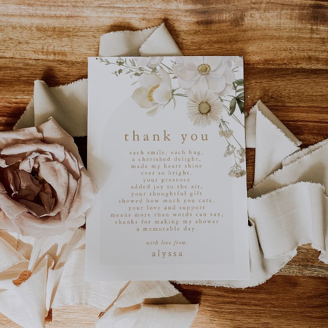 Cartão De Agradecimento ALYSSA Floral Summer Boho Wild Flower Chá de frald (ALYSSA Floral Summer Boho Wild Flower Baby Shower Thank You Card)