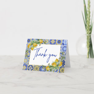 Cartão De Agradecimento Amalfi - Azulejo Azul Italiano Citrus Lemon Script