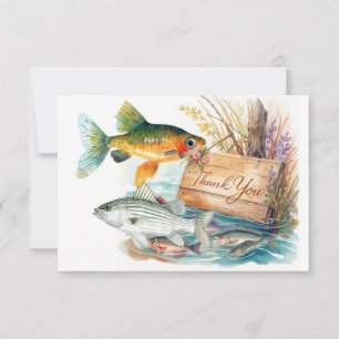 Cartão De Agradecimento Amante da Pesca Tema de pesca em aquarela no lago