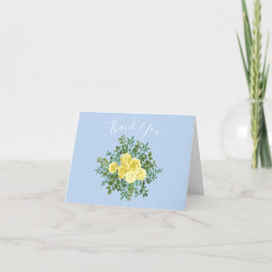Cartão De Agradecimento Amarelo claro e azul pálido Rosa Floral Obrigado