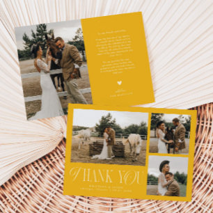 Cartão De Agradecimento Amarelo de Casamento de Colagem de Foto Rustic Ele