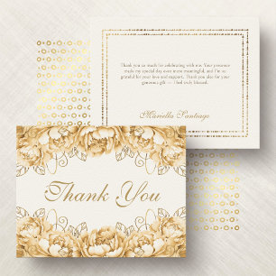 Cartão De Agradecimento Amarelo Dourado Elegante Floral Quinceanera