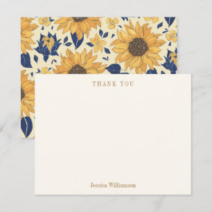 Cartão De Agradecimento Amarelo Girassol Azul Chuveiro de Noiva Nome Perso