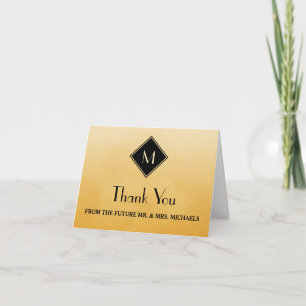 Cartão De Agradecimento Amarelo Simples Elegante Com Monograma Dourado Obr