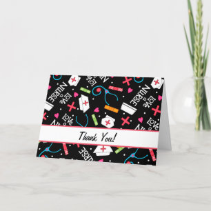 Cartão De Agradecimento Ame uma enfermeira Obrigado Arte Médica Preta