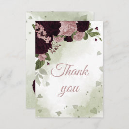 Cartão De Agradecimento ameixas e flores cor-de-rosa verde botânico