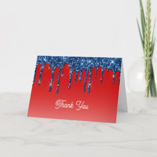 Cartão De Agradecimento Americana Red Blue Glitter Drip