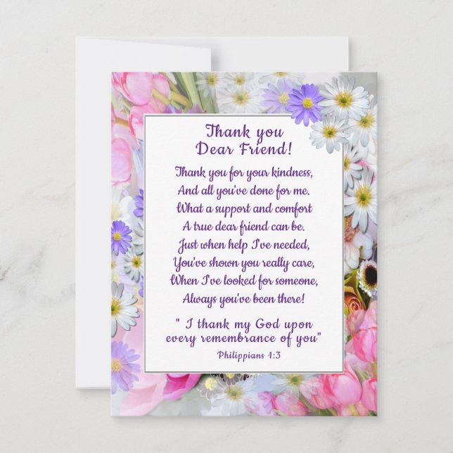 Cartão de Agradecimento Amigo Cristão Buquê de Pri (Frente)