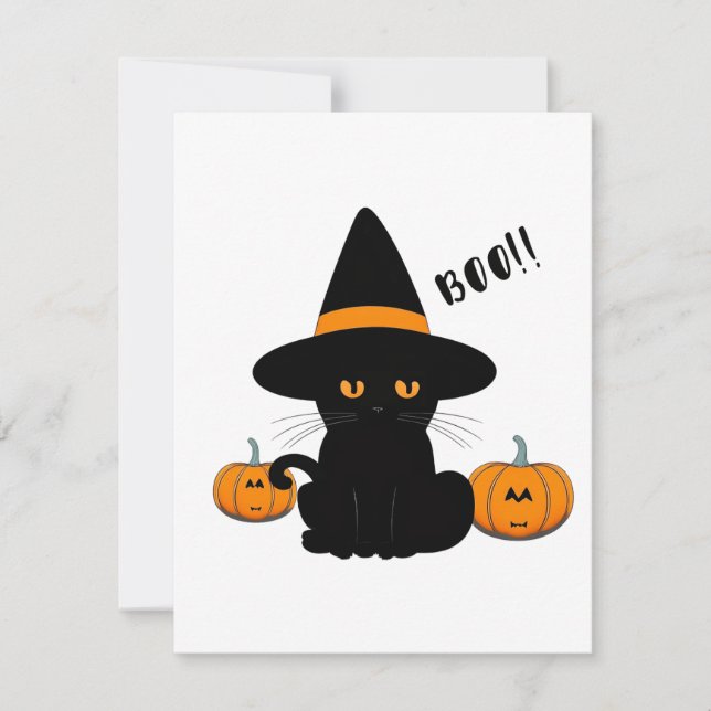 Cartão De Agradecimento Amigos de Cartoon Bonitos do Halloween, Gato Negra (Frente)
