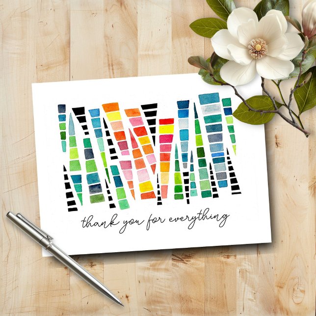 Cartão De Agradecimento Amizade Rainbow Watercolor Shards (Friendship card with bright, watercolor shards of color)