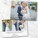 Cartão De Agradecimento Amor De Casamento E Obrigados Da Caligrafia Modern<br><div class="desc">Obrigados e amor para casamento da caligrafia moderna e noiva e Cartões de agradecimentos do Groom 4 Fotos - Script Branco</div>