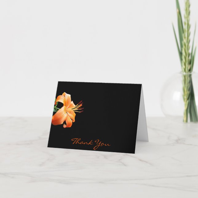 Cartão De Agradecimento Amor do lírio: Lírio alaranjado no preto (Frente)
