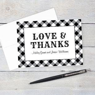 Cartão De Agradecimento Amor e Gratidão Black Gingham Churrasco Casamento