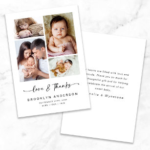 Cartão De Agradecimento Amor e Obrigados   5x7 Moderno Quatro Fotografias 