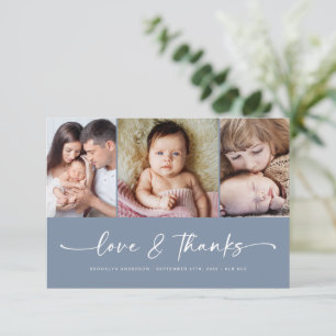Cartão De Agradecimento Amor e Obrigados Blue Modern Três Fotografias No