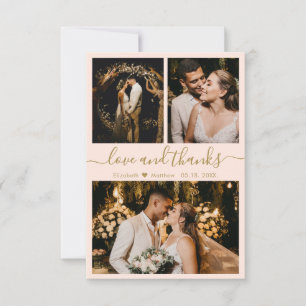 Cartão De Agradecimento Amor e Obrigados Blush Pink Dourado Casamento Obri