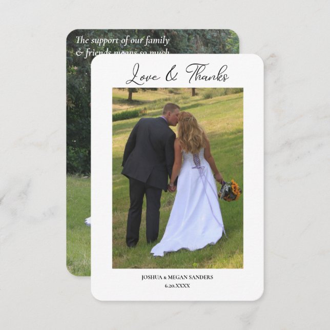 Cartão De Agradecimento Amor e Obrigados de Casamento Fotográfico Moderno  (Frente/Verso)