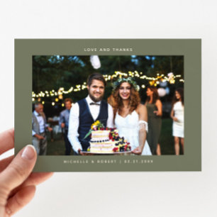 Cartão De Agradecimento Amor e Obrigados Foto de Casamento Simples Verde