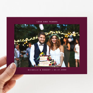 Cartão De Agradecimento Amor e Obrigados Foto Simples de Casamento Cranber