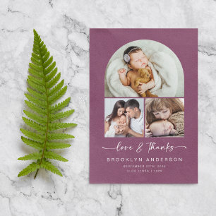 Cartão De Agradecimento Amor e Obrigados Modern Arch 3 Photos Baby