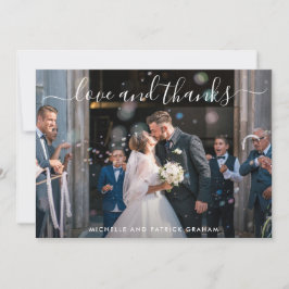 Cartão De Agradecimento Amor Moderno e Obrigado Foto Casamento Simples