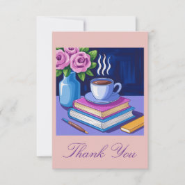 Cartão De Agradecimento Amor pela Leitura de Livros e Café