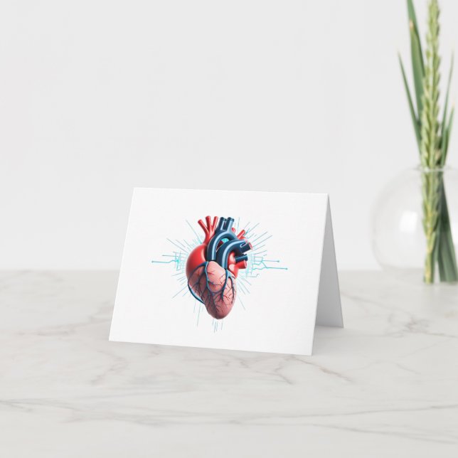 Cartão De Agradecimento Anatomical Heart with EKG – Medical Art Design (Frente)