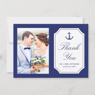 Cartão De Agradecimento Âncora Azul Marinho Náutico Foto Casamento
