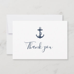 Cartão De Agradecimento Âncora de Navio Azul Marinho Náutico Nome do Barco