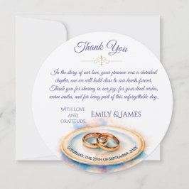 Cartão De Agradecimento Anéis de Casamento de Rosa de Ouro de Aquarela Ele