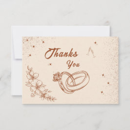 Cartão De Agradecimento Anel Rústico e Chuveiro de Noiva Floral Desenhado