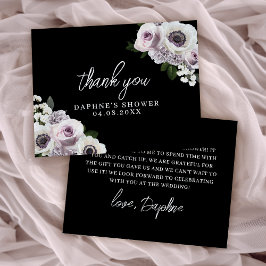Cartão De Agradecimento Anêmona preta e Chá de panela floreal púrpura