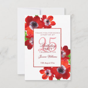 Cartão De Agradecimento Anêmonas Florais Vermelhas Românticas Aniversário