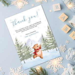 Cartão De Agradecimento Animais da Floresta de Inverno Baby Shower