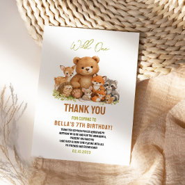 Cartão De Agradecimento Animais da Floresta Selvagem Primeiro Aniversário