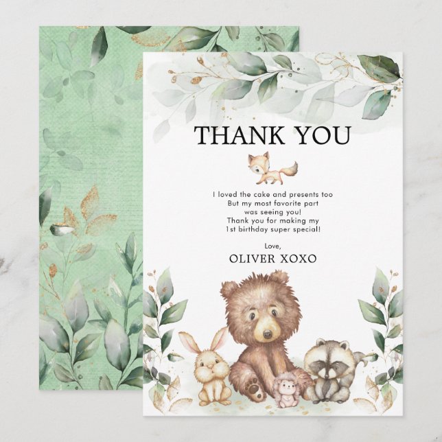 Cartão De Agradecimento Animais da Floresta Selvagens Um Cerrado Dourado A (Frente/Verso)