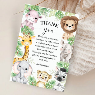 Cartão De Agradecimento Animais da Savana Chá de Bebê Menino Tropical Obri
