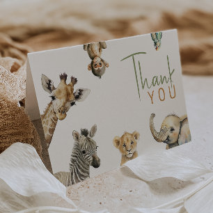 Cartão De Agradecimento Animais da Selva Safari Dobrados Aniversário