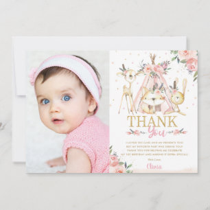 Cartão De Agradecimento Animais de Floresta Cólitos Boho Foto de Anivers