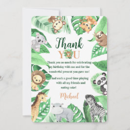 Cartão De Agradecimento Animais de Safari em Aquarela Aniversário do Selva