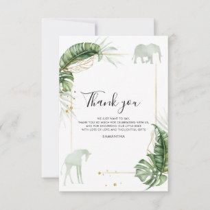 Cartão De Agradecimento Animais de Safari em Aquarela Chás de Bebê