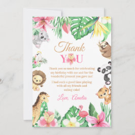 Cartão De Agradecimento Animais de Safari Floral Rosa Aniversário Wild One