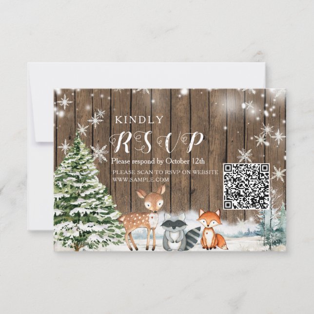 Cartão De Agradecimento Animais Invernos Flocos de neve de madeira Chá de  (Frente)