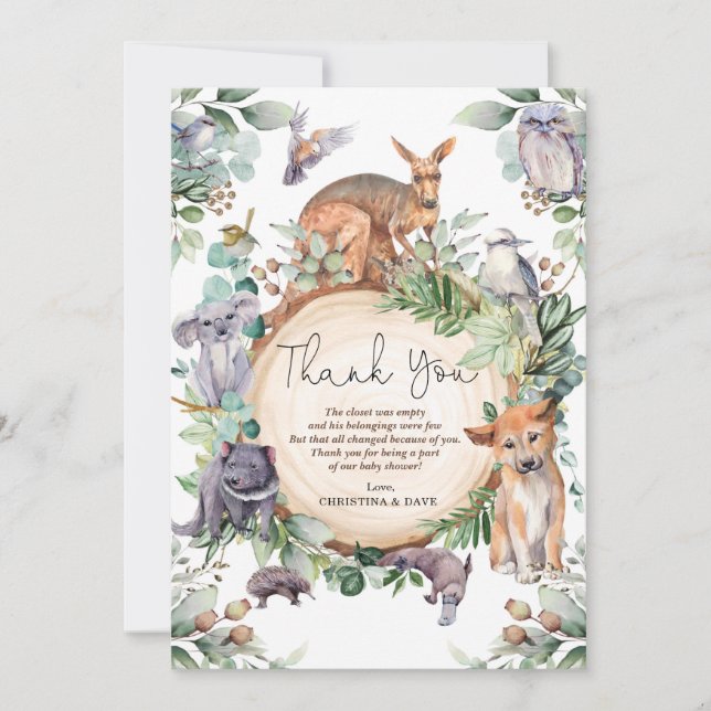 Cartão De Agradecimento Animais Russos Australianos Animais Selvagem Nativ (Frente)